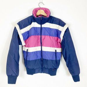 Vintage Mountain Goat Down Skiwear zip Jacket White Stag purple pink cream